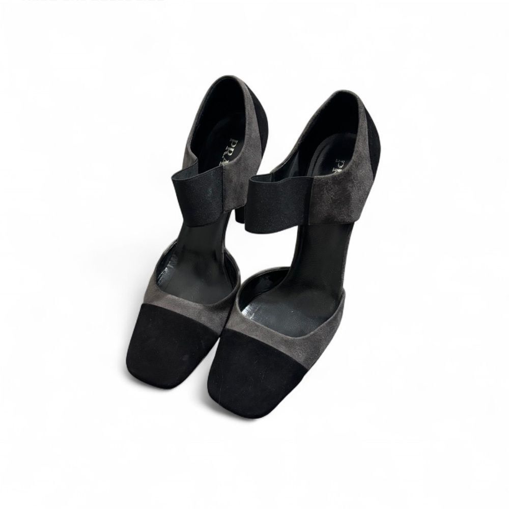 Prada Vintage Suede Colorblock Heels in Black & Gray Size 9 Y2K Designer - Picture 7 of 7